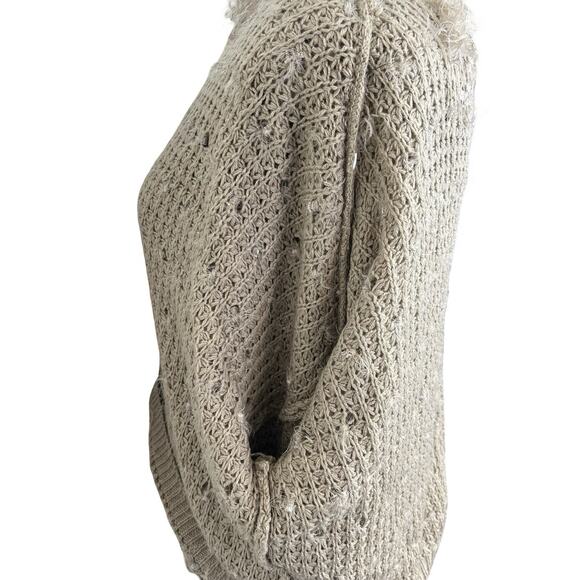 Davi & Dani Sequin Fringe Sweater DWT20435 Small Beige Taupe Textured Boho Glam - Picture 10 of 11